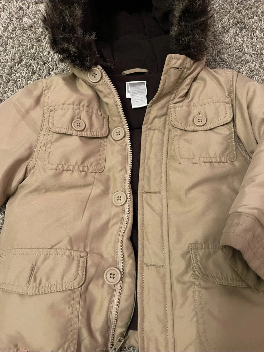 Gymboree Tan Hooded Puffer Coat with Faux Fur Trim 2-3 t